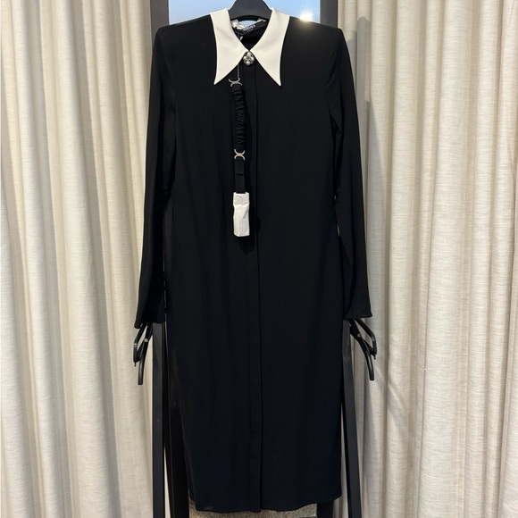 VERSACE CONTRAST-COLLAR SABLÉ MIDI SHIRT DRESS - Size 40 - NWT - Picture 1 of 13